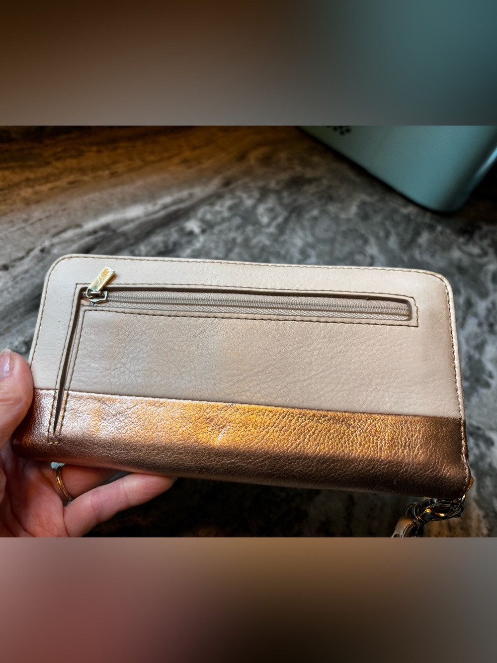 Fossil Metallic Rose Gold & Cream Wristlet Wallet